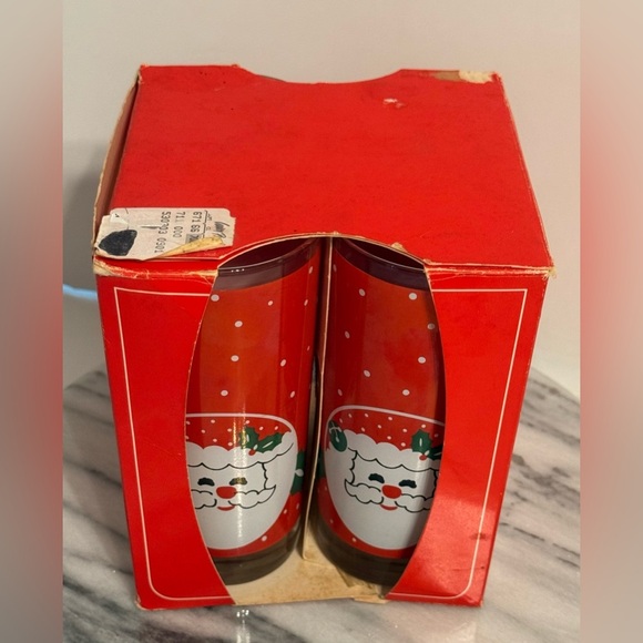Vintage Libbey Crystal Santa Claus Holly Polka Dot Drinking Glasses Set 4 In Box - Picture 1 of 10